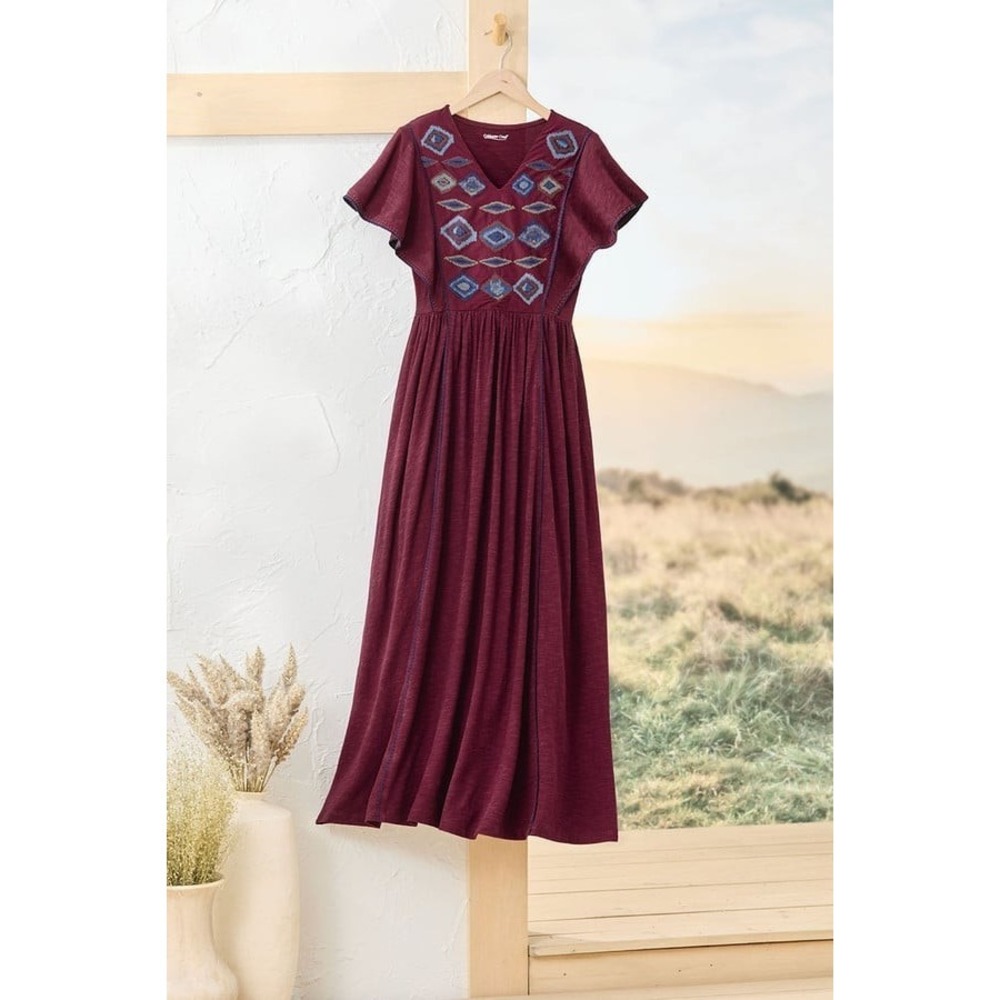 Coldwater Creek Plum Purple Soleil Spirit Ruffle Sleeve Boho Maxi Dress Size 1X